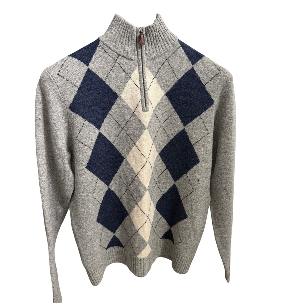 J.CREW Lambswool Argyle Quarter Zip Sweater Large